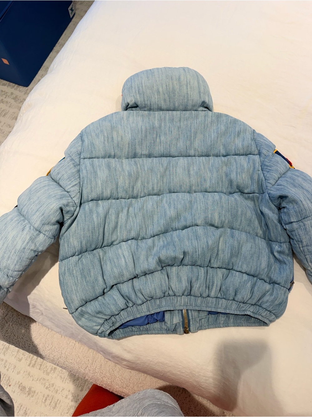 Aviator Nation Light Blue Quilted Puffer Jacket with Multicolor Patchwork - Picture 5 of 7